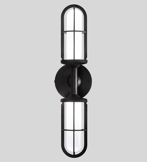 Meyda Lighting Jaula 5" 2-Light Flat Black Wall Sconce With White Opaque Shade Glass