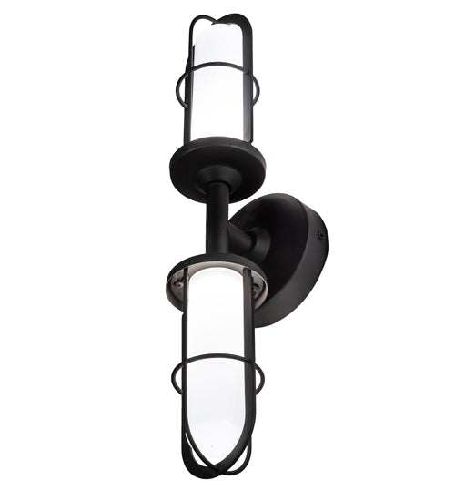Meyda Lighting Jaula 5" 2-Light Flat Black Wall Sconce With White Opaque Shade Glass