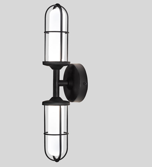 Meyda Lighting Jaula 5" 2-Light Flat Black Wall Sconce With White Opaque Shade Glass