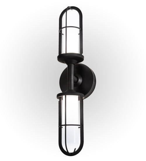 Meyda Lighting Jaula 5" 2-Light Flat Black Wall Sconce With White Opaque Shade Glass