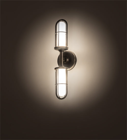 Meyda Lighting Jaula 5" 2-Light Weathered Brass Wall Sconce With White Opaque Shade Glass