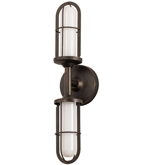 Meyda Lighting Jaula 5" 2-Light Weathered Brass Wall Sconce With White Opaque Shade Glass