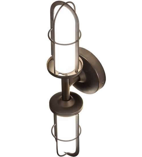 Meyda Lighting Jaula 5" 2-Light Weathered Brass Wall Sconce With White Opaque Shade Glass