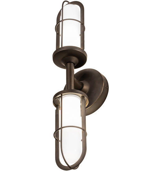 Meyda Lighting Jaula 5" 2-Light Weathered Brass Wall Sconce With White Opaque Shade Glass