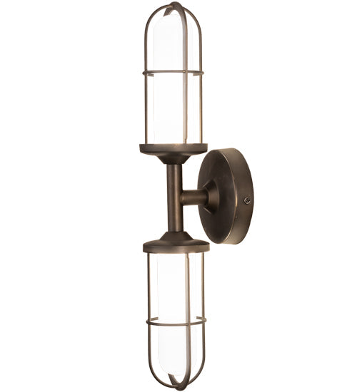 Meyda Lighting Jaula 5" 2-Light Weathered Brass Wall Sconce With White Opaque Shade Glass