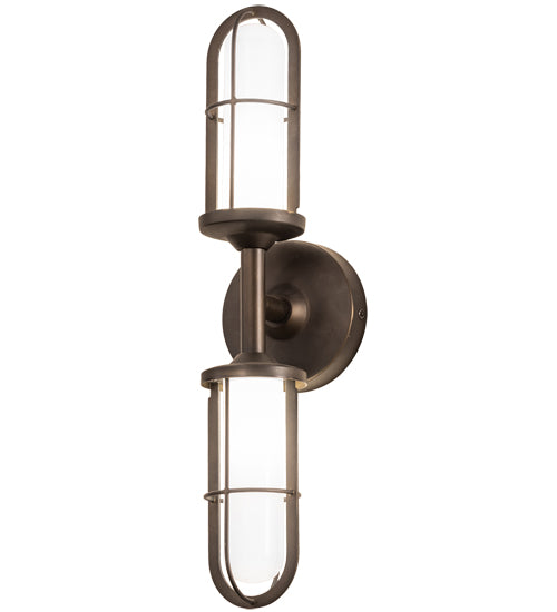 Meyda Lighting Jaula 5" 2-Light Weathered Brass Wall Sconce With White Opaque Shade Glass