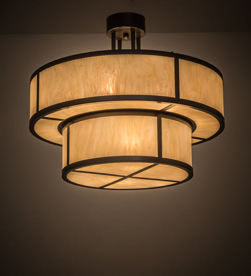 Meyda Lighting Jayne 170881 24" 6-Light 2-Tier Timeless Bronze Pendant Light With Beige Sahara Taupe Idalight Shade Glass