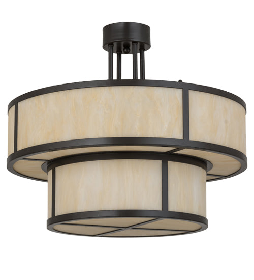 Meyda Lighting Jayne 170881 24" 6-Light 2-Tier Timeless Bronze Pendant Light With Beige Sahara Taupe Idalight Shade Glass