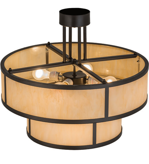 Meyda Lighting Jayne 170881 24" 6-Light 2-Tier Timeless Bronze Pendant Light With Beige Sahara Taupe Idalight Shade Glass
