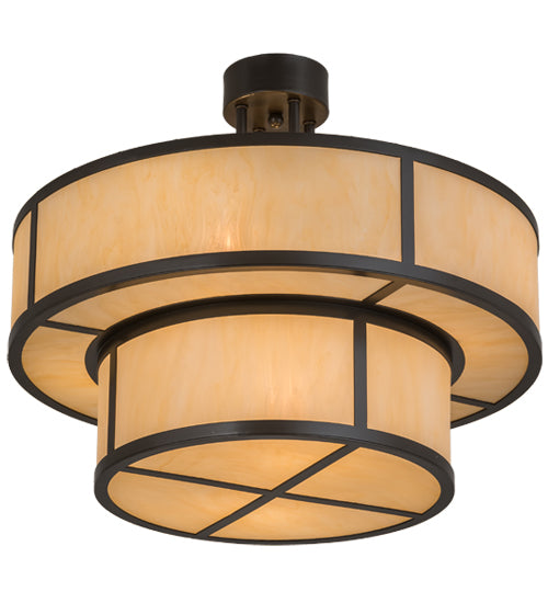 Meyda Lighting Jayne 170881 24" 6-Light 2-Tier Timeless Bronze Pendant Light With Beige Sahara Taupe Idalight Shade Glass