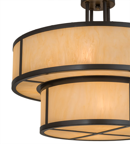 Meyda Lighting Jayne 170881 24" 6-Light 2-Tier Timeless Bronze Pendant Light With Beige Sahara Taupe Idalight Shade Glass