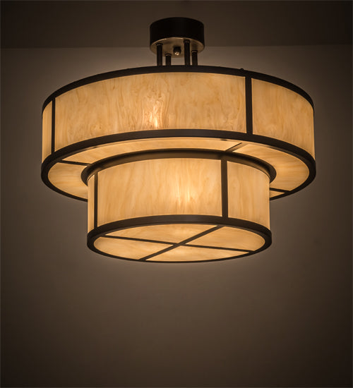 Meyda Lighting Jayne 24" 6-Light 2-Tier Timeless Bronze Pendant Light With Beige Sahara Taupe Idalight Shade Glass