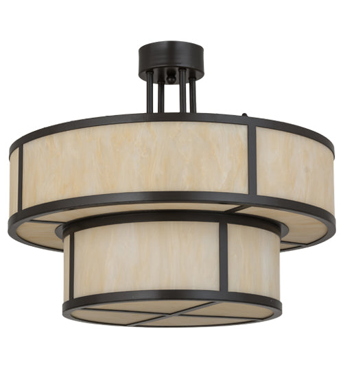 Meyda Lighting Jayne 24" 6-Light 2-Tier Timeless Bronze Pendant Light With Beige Sahara Taupe Idalight Shade Glass