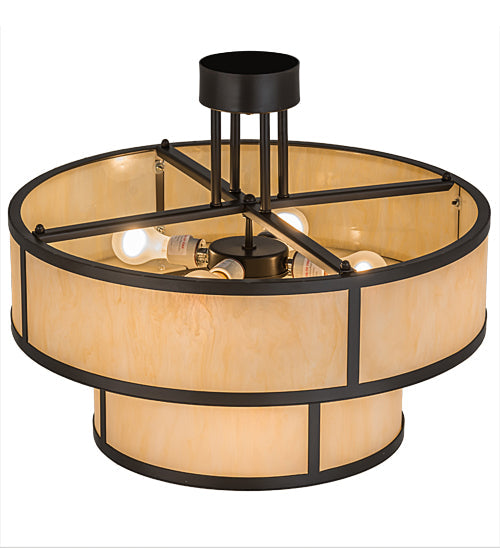Meyda Lighting Jayne 24" 6-Light 2-Tier Timeless Bronze Pendant Light With Beige Sahara Taupe Idalight Shade Glass