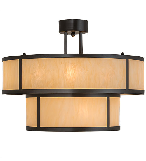 Meyda Lighting Jayne 24" 6-Light 2-Tier Timeless Bronze Pendant Light With Beige Sahara Taupe Idalight Shade Glass