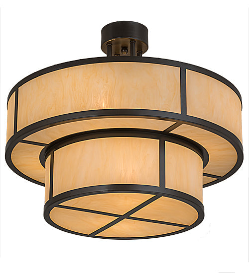 Meyda Lighting Jayne 24" 6-Light 2-Tier Timeless Bronze Pendant Light With Beige Sahara Taupe Idalight Shade Glass