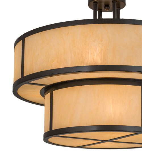 Meyda Lighting Jayne 24" 6-Light 2-Tier Timeless Bronze Pendant Light With Beige Sahara Taupe Idalight Shade Glass