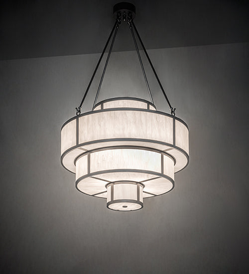 Meyda Lighting Jayne 36" 12-Light 4-Tier Pewter Pendant Light With Whitestone Idalight Shade