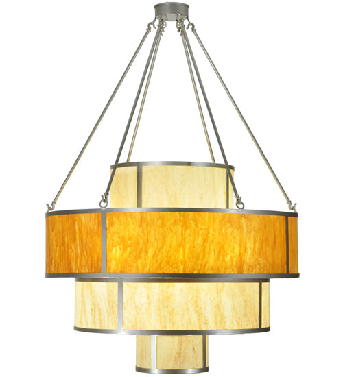 Meyda Lighting Jayne 44" 12-Light 4-Tier Nickel Pendant Light With Ambra Siena Idalight Shade Glass