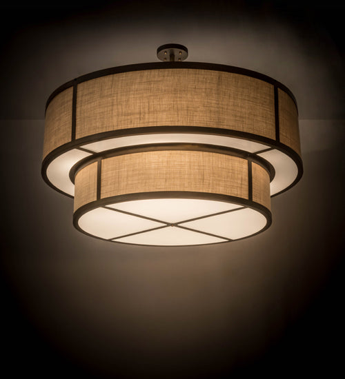 Meyda Lighting Jayne 48" 6-Light 2-Tier Antique Copper Pendant Light With Brown Burlap Textrene & White Statuario Idalight Shade
