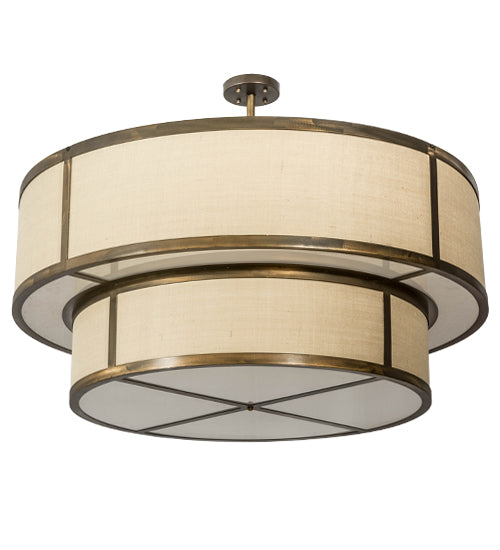 Meyda Lighting Jayne 48" 6-Light 2-Tier Antique Copper Pendant Light With Brown Burlap Textrene & White Statuario Idalight Shade