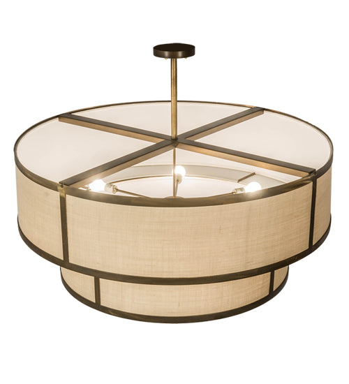 Meyda Lighting Jayne 48" 6-Light 2-Tier Antique Copper Pendant Light With Brown Burlap Textrene & White Statuario Idalight Shade