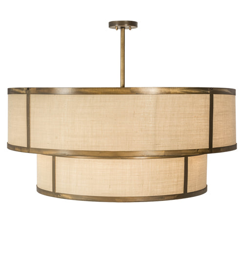 Meyda Lighting Jayne 48" 6-Light 2-Tier Antique Copper Pendant Light With Brown Burlap Textrene & White Statuario Idalight Shade