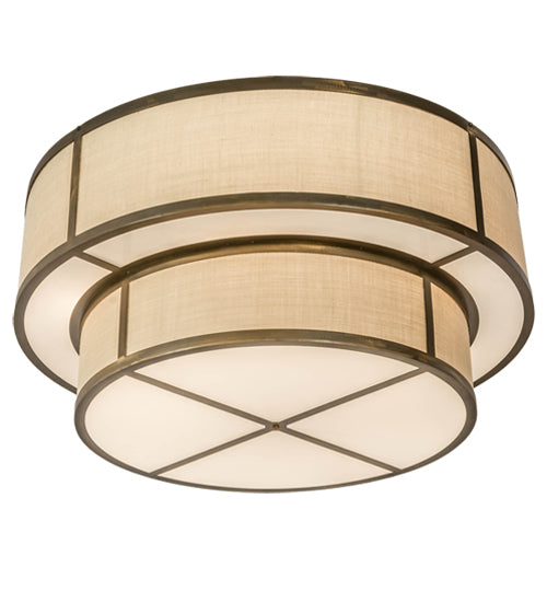 Meyda Lighting Jayne 48" 6-Light 2-Tier Antique Copper Pendant Light With Brown Burlap Textrene & White Statuario Idalight Shade