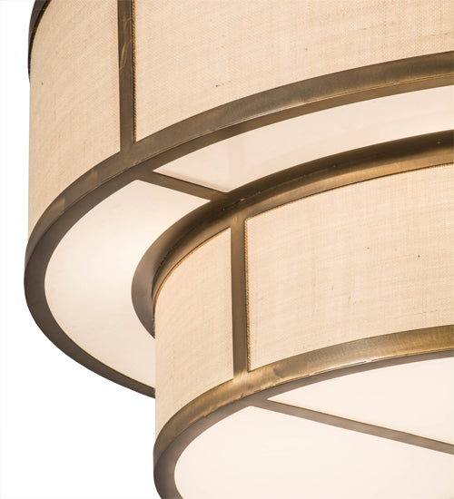 Meyda Lighting Jayne 48" 6-Light 2-Tier Antique Copper Pendant Light With Brown Burlap Textrene & White Statuario Idalight Shade