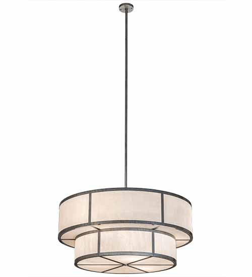 Meyda Lighting Jayne 48" 6-Light 2-Tier Antique Iron Ore Pendant Light With Whitestone Idalight Shade