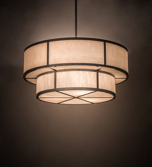 Meyda Lighting Jayne 48" 6-Light 2-Tier Antique Iron Ore Pendant Light With Whitestone Idalight Shade