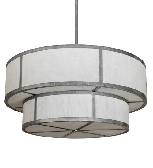 Meyda Lighting Jayne 48" 6-Light 2-Tier Antique Iron Ore Pendant Light With Whitestone Idalight Shade
