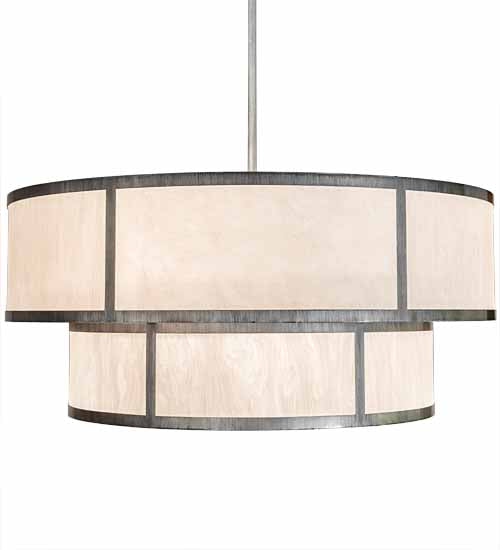Meyda Lighting Jayne 48" 6-Light 2-Tier Antique Iron Ore Pendant Light With Whitestone Idalight Shade