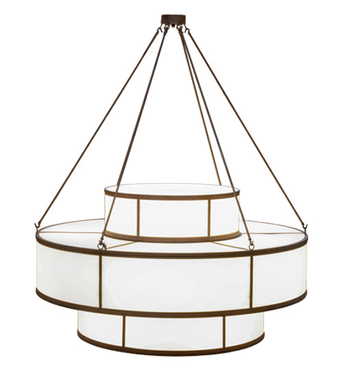Meyda Lighting Jayne 66" 20-Light 3-Tier Rustic Iron Pendant Light With White Statuario Idalight Shade Glass