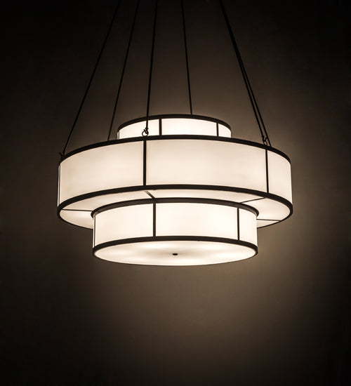 Meyda Lighting Jayne 66" 20-Light 3-Tier Timeless Bronze Pendant Light With White Statuarion Idalight Shade Glass