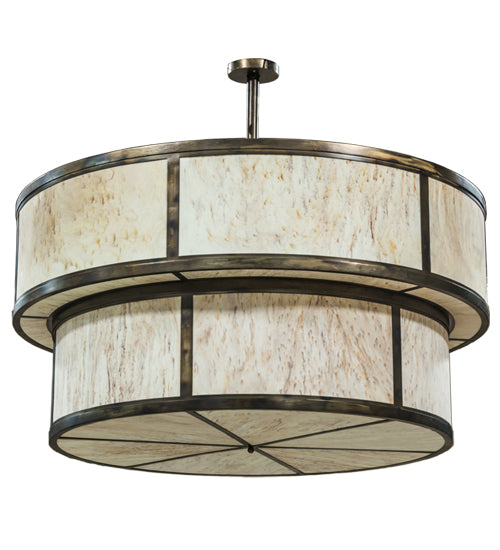 Meyda Lighting Jayne 72" 18-Light 2-Tier Light Burnished Antique Copper Pendant Light With Travertine Idalight Shade Glass