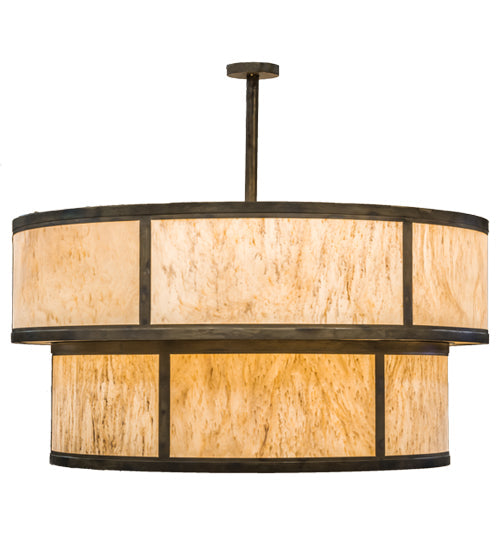 Meyda Lighting Jayne 72" 18-Light 2-Tier Light Burnished Antique Copper Pendant Light With Travertine Idalight Shade Glass