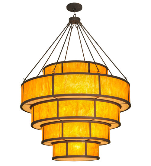 Meyda Lighting Jayne 74" 44-Light 5-Tier LED Dark Roast Pendant Light With Ambra Siena Idalight And Sahara Taupe Idalight Shade