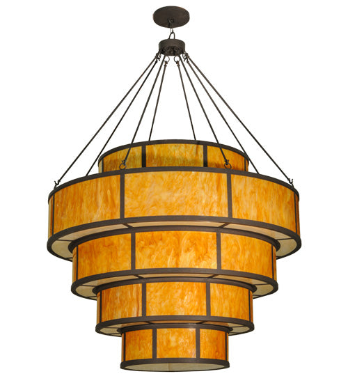 Meyda Lighting Jayne 74" 44-Light 5-Tier LED Dark Roast Pendant Light With Ambra Siena Idalight And Sahara Taupe Idalight Shade