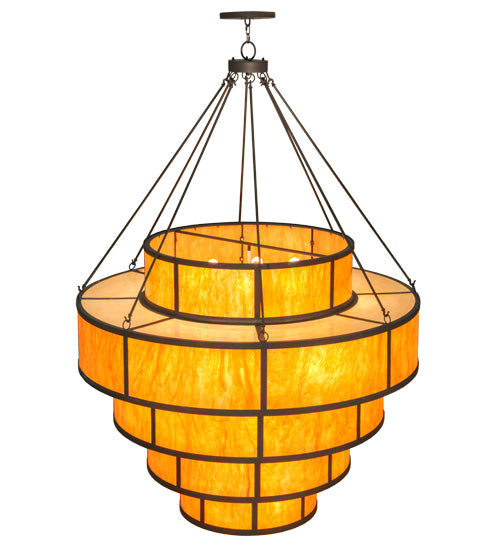 Meyda Lighting Jayne 74" 44-Light 5-Tier LED Dark Roast Pendant Light With Ambra Siena Idalight And Sahara Taupe Idalight Shade