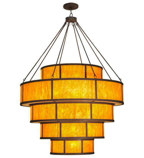 Meyda Lighting Jayne 74" 44-Light 5-Tier LED Dark Roast Pendant Light With Ambra Siena Idalight And Sahara Taupe Idalight Shade