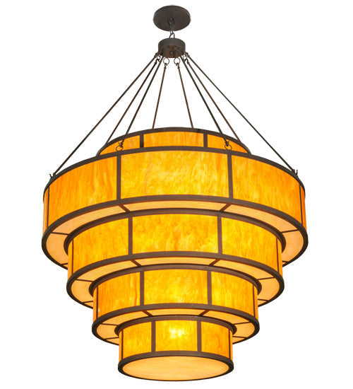 Meyda Lighting Jayne 74" 44-Light 5-Tier LED Dark Roast Pendant Light With Ambra Siena Idalight And Sahara Taupe Idalight Shade