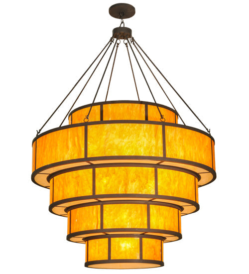 Meyda Lighting Jayne 74" 44-Light 5-Tier LED Dark Roast Pendant Light With Ambra Siena Idalight And Sahara Taupe Idalight Shade