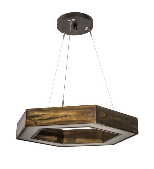Meyda Lighting Jefferson 31" LED Antique Copper Pendant Light With White Statuario Idalight Shade Glass