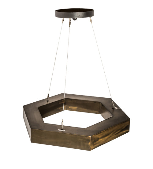 Meyda Lighting Jefferson 31" LED Antique Copper Pendant Light With White Statuario Idalight Shade Glass