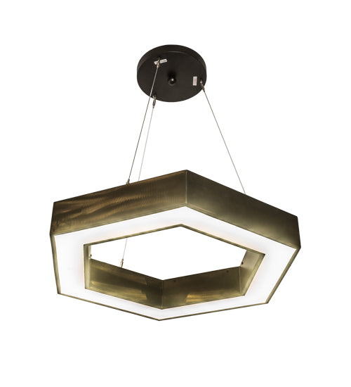 Meyda Lighting Jefferson 31" LED Antique Copper Pendant Light With White Statuario Idalight Shade Glass