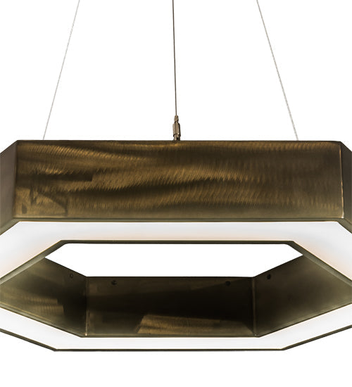 Meyda Lighting Jefferson 31" LED Antique Copper Pendant Light With White Statuario Idalight Shade Glass