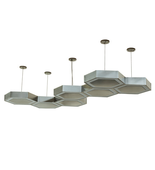 Meyda Lighting Jefferson 88" LED Nickel Island Pendant Light With White Statuario Idalight Shade