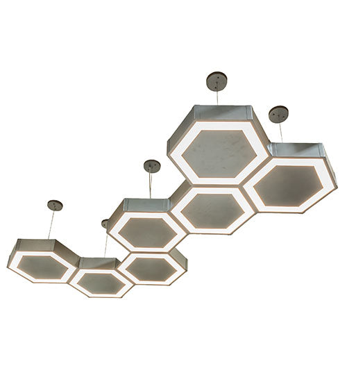 Meyda Lighting Jefferson 88" LED Nickel Island Pendant Light With White Statuario Idalight Shade