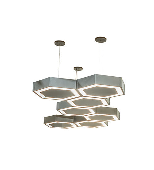 Meyda Lighting Jefferson 88" LED Nickel Island Pendant Light With White Statuario Idalight Shade